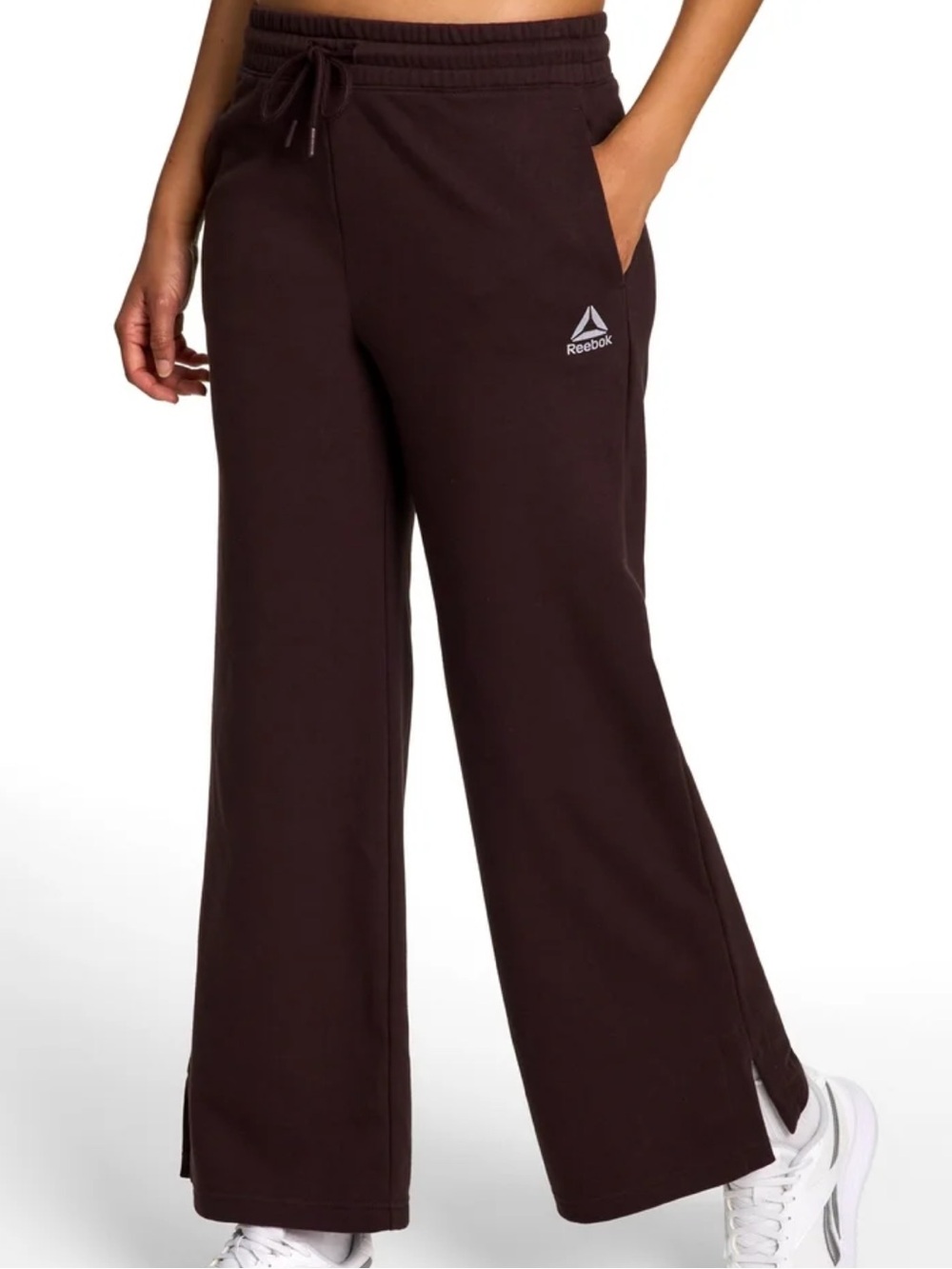 Women’s Reebok  Dark Brown Fleece Wide Leg Sweatpants |Size XL Side Split Detail